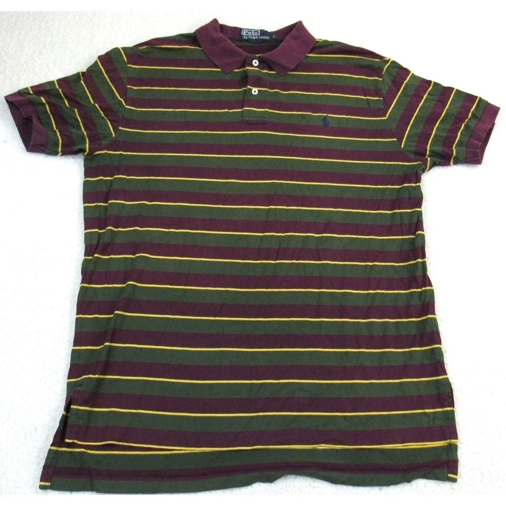 Vintage Polo Ralph Lauren Polo Shirt Mens Large Striped Green Burgundy 90s
